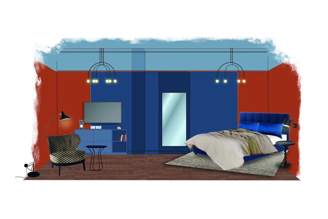 Example drawing of a room in the hideuats hotels Villa R; Rezeption mit Bar Bereich in der Villa R; (c) una-plant_innenarchitekturburo_www_una_plant_at