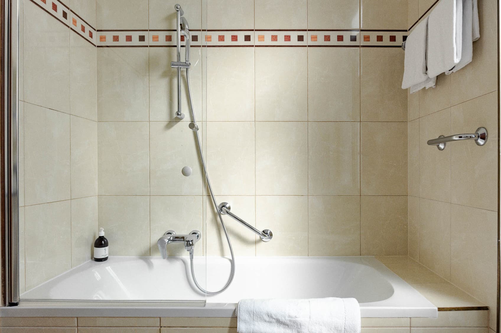 Shown is the shower in the bathtub, that is added by products from the Saint Charles Apothecary